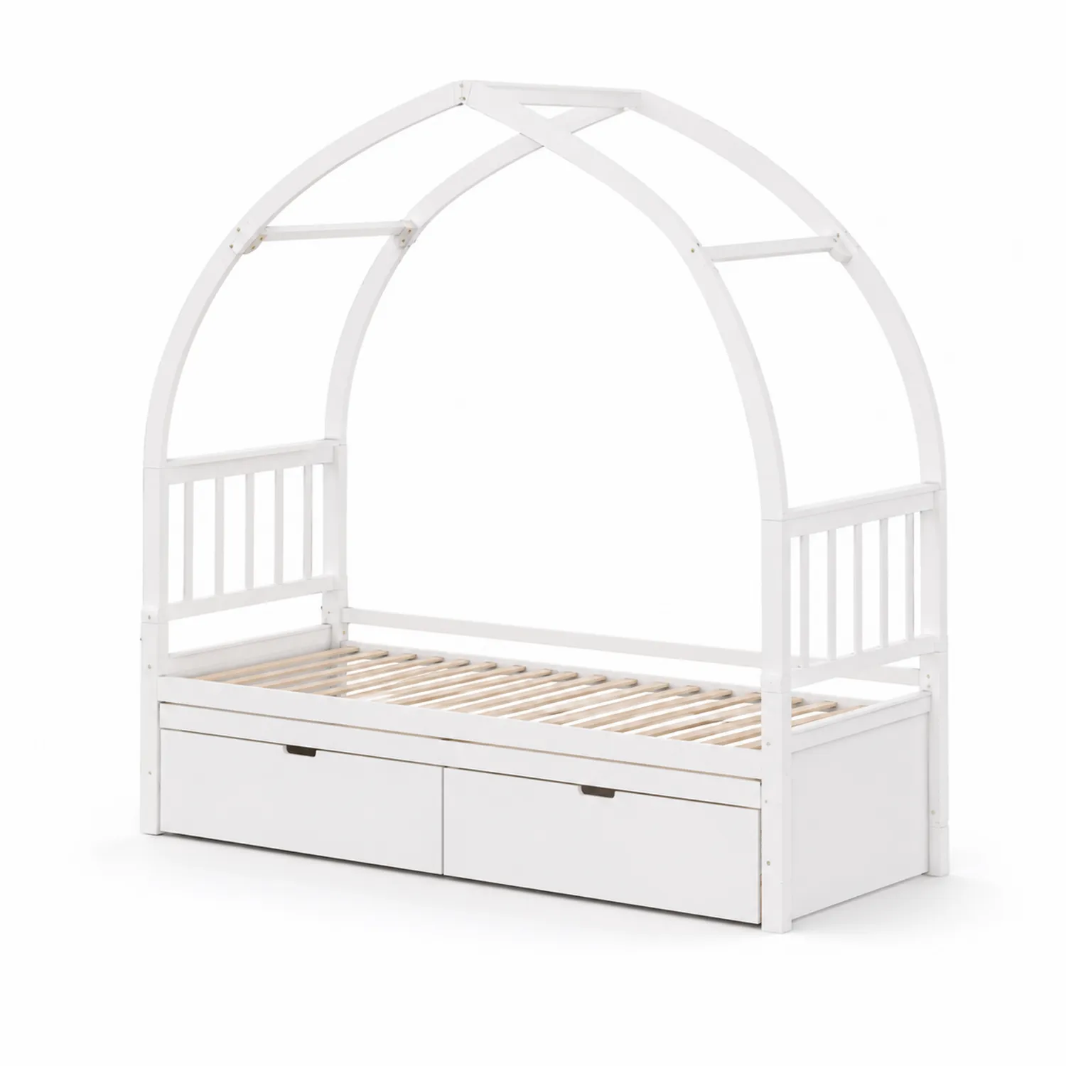 Lit Cabane Enfant en Bois avec Tiroirs Blanc
