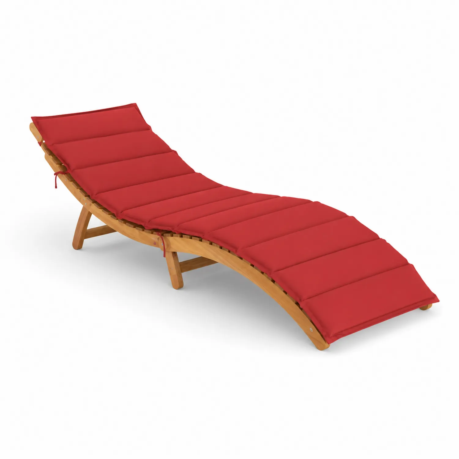Chaise longue en bois avec coussin rouge