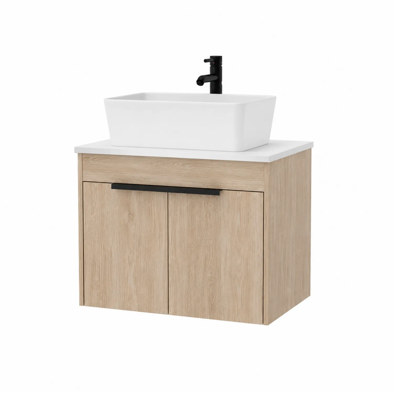 Meuble lavabo en bois avec vasque en céramique 80 cm