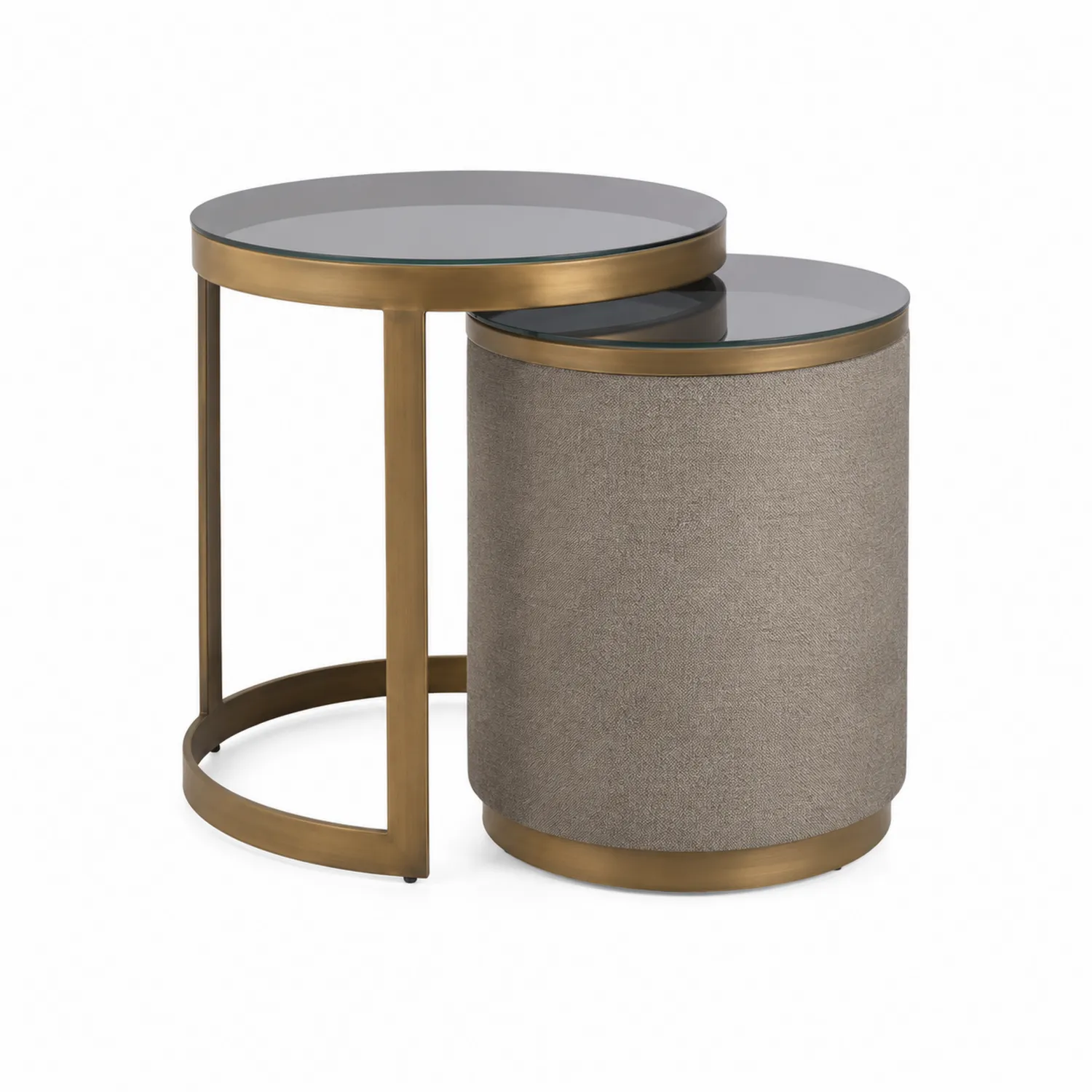 Tables Gigognes Rondes en Verre Trempé et Métal avec Tissu