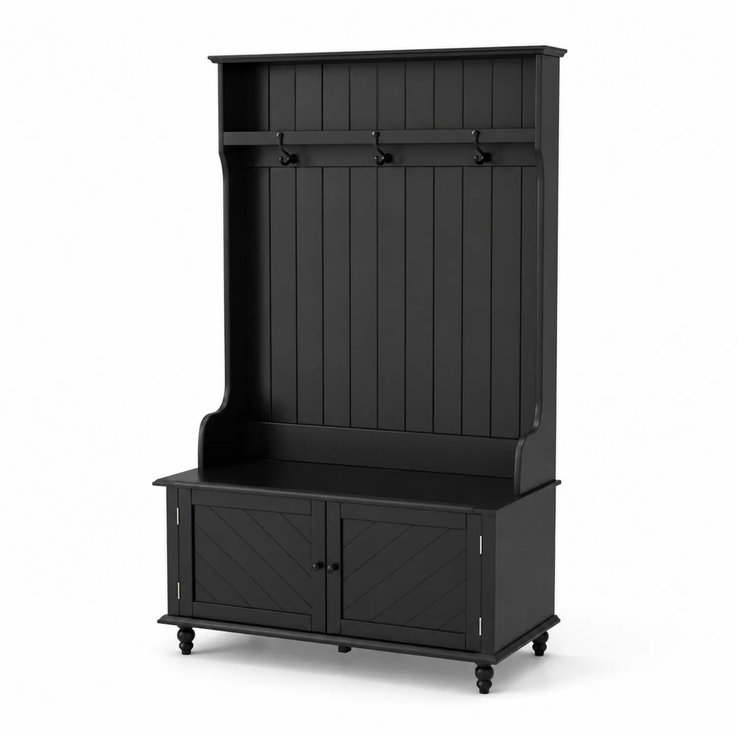 Mueble de Entrada Negro de Madera con Almacenaje y Ganchos