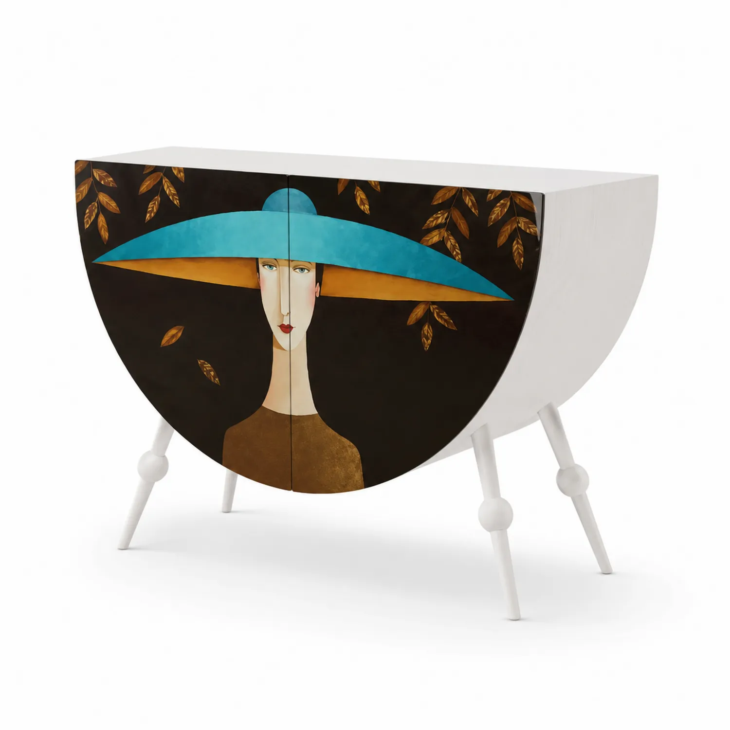 Aparador semicircular con diseño artístico, madera y MDF 100x40x95 cm