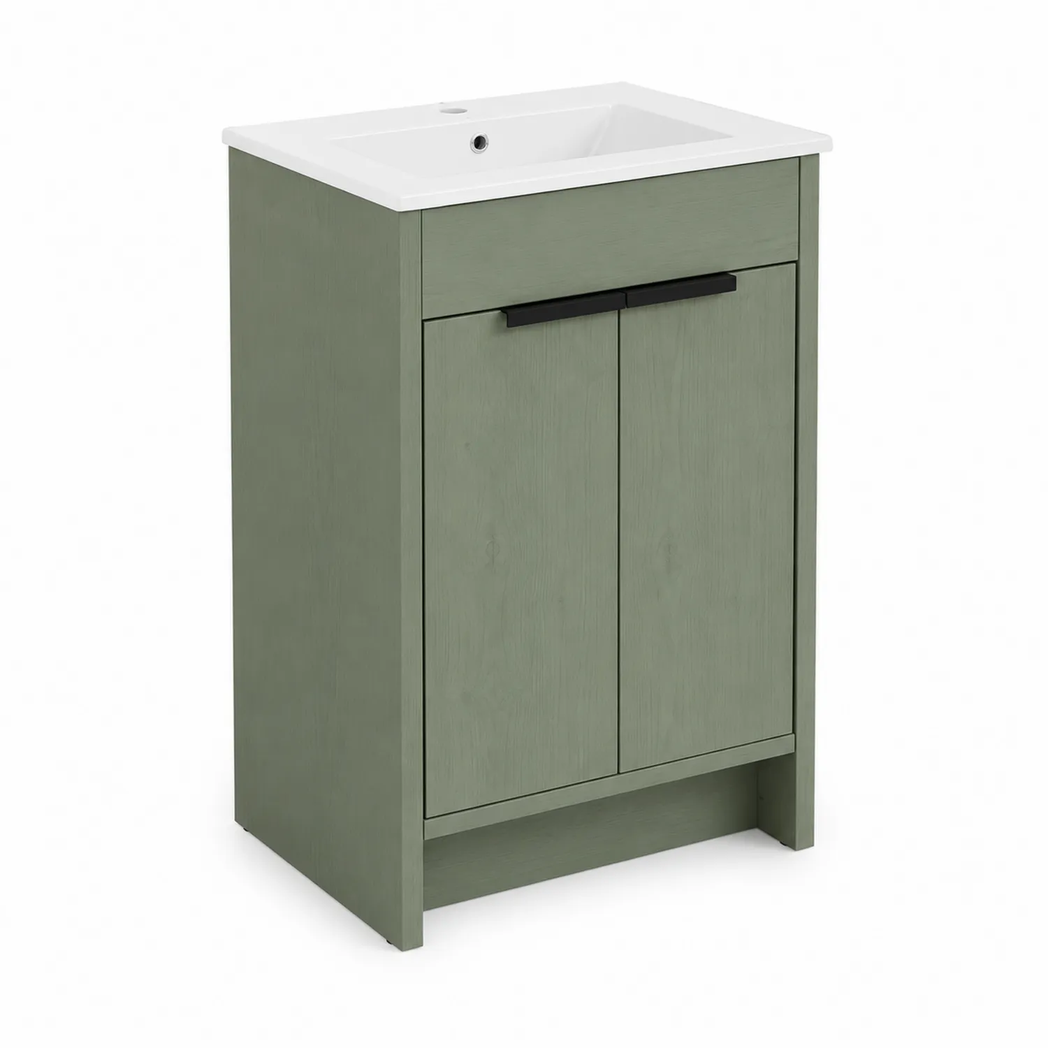Mueble de lavabo de madera verde con lavabo de cerámica 60x46x85 cm