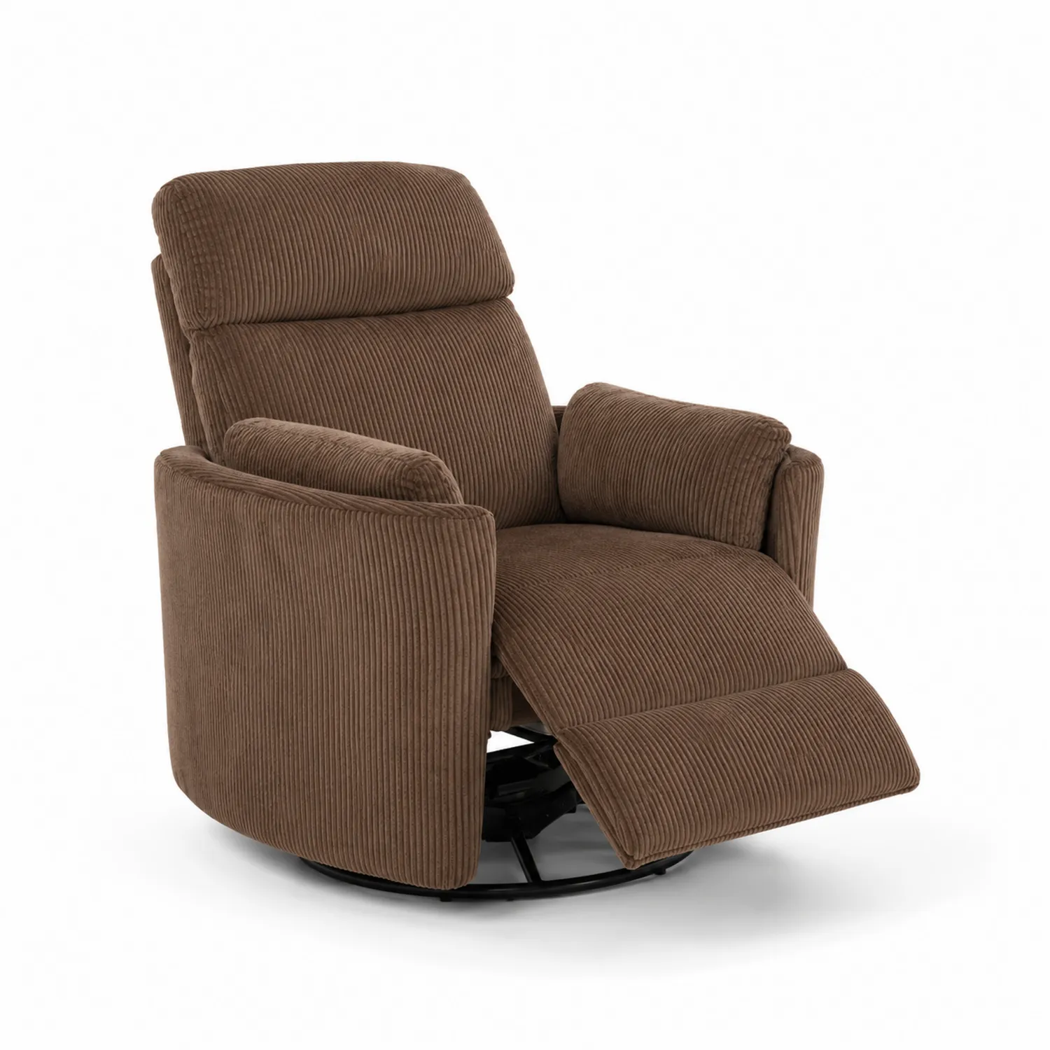 Sillón reclinable de pana marrón con función giratoria