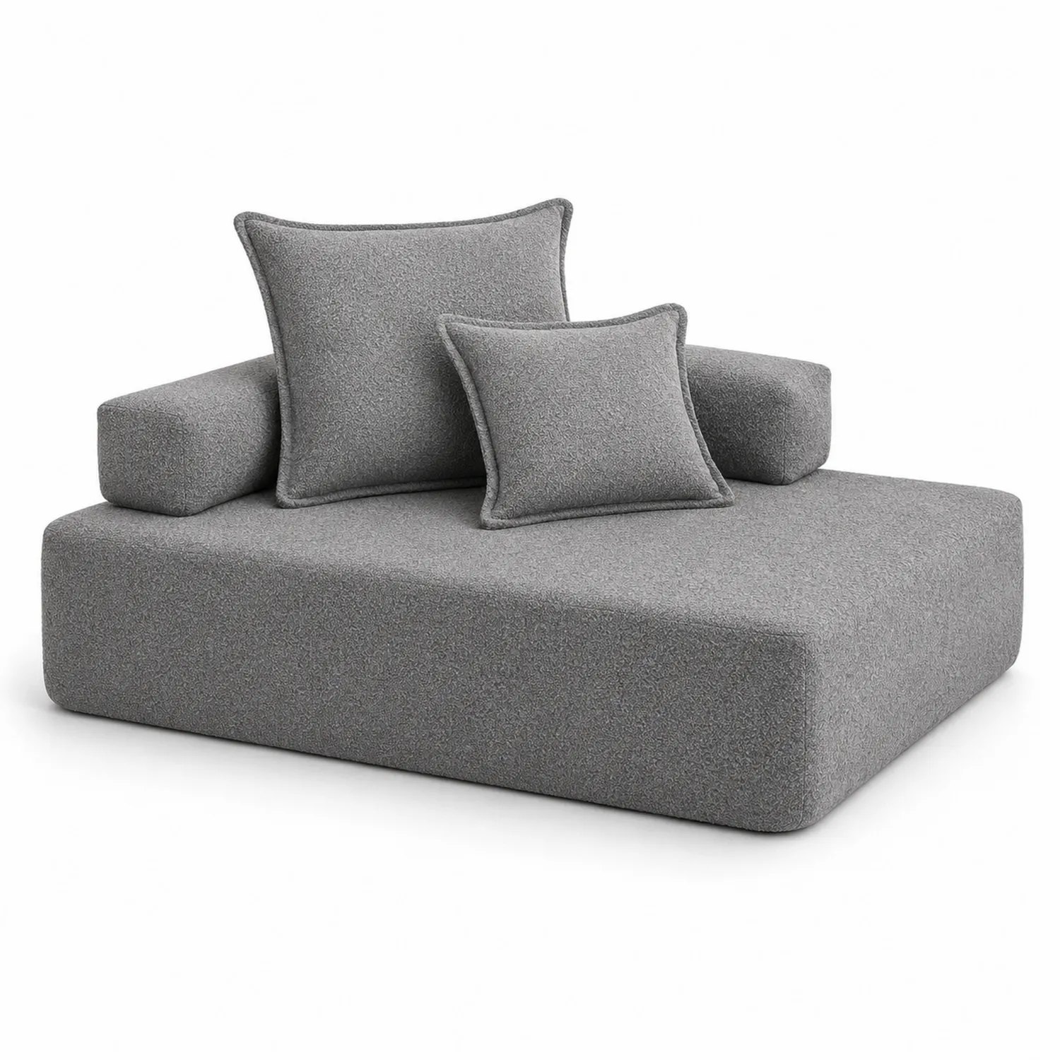 Sofá modular de poliéster gris con cojines