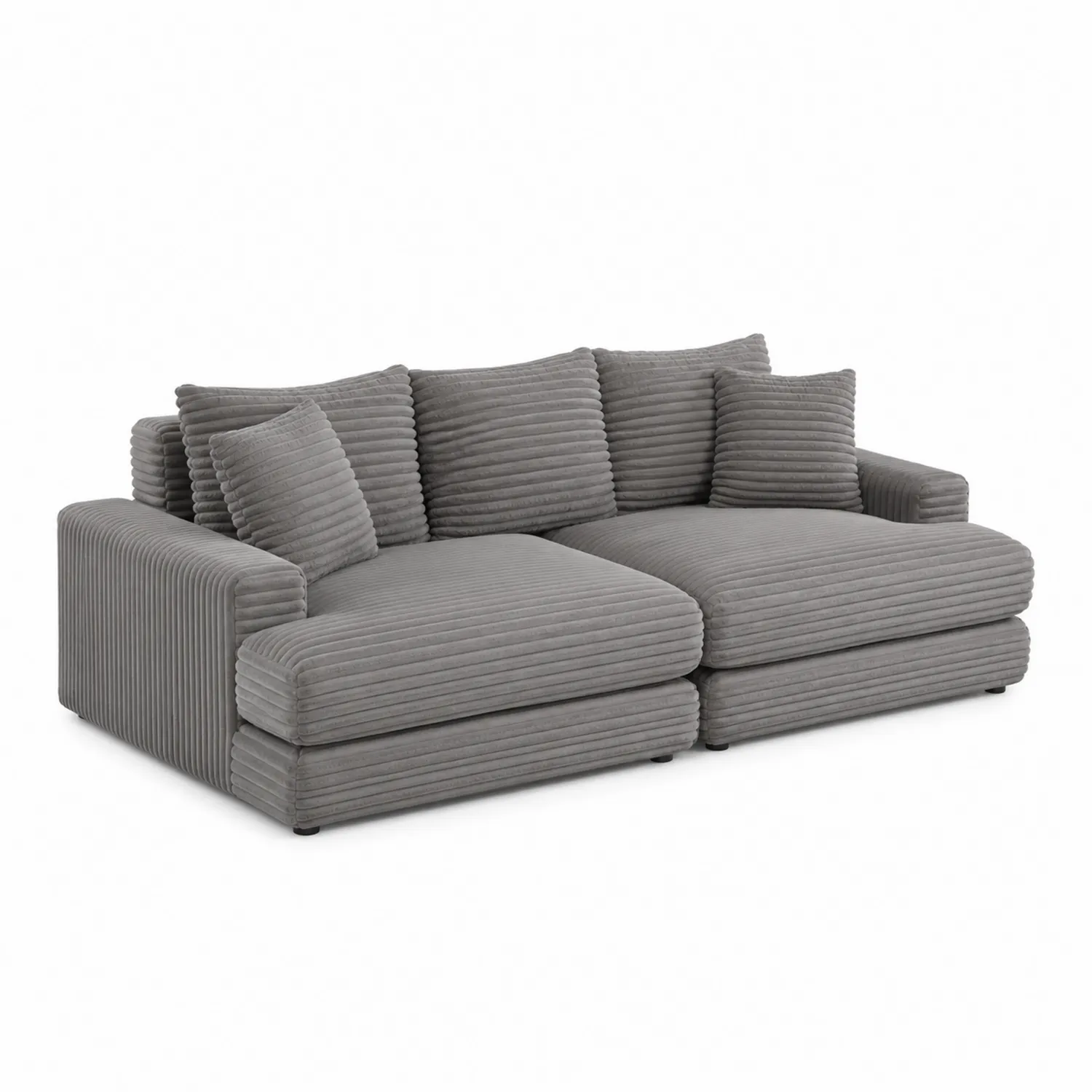 Sofá modular gris de pana con chaise longue 300 cm