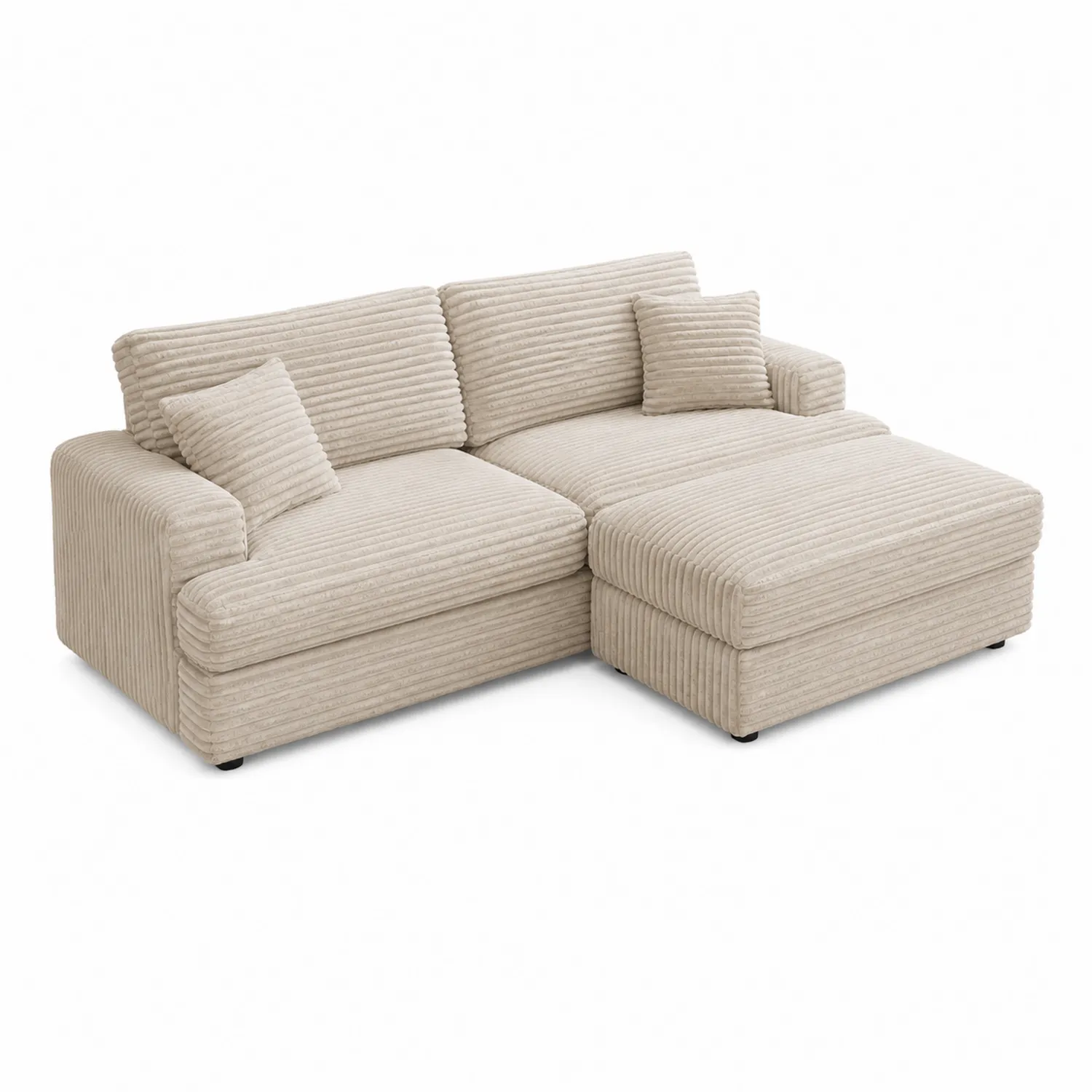 Sofá de dos plazas con chaise longue de tela beige
