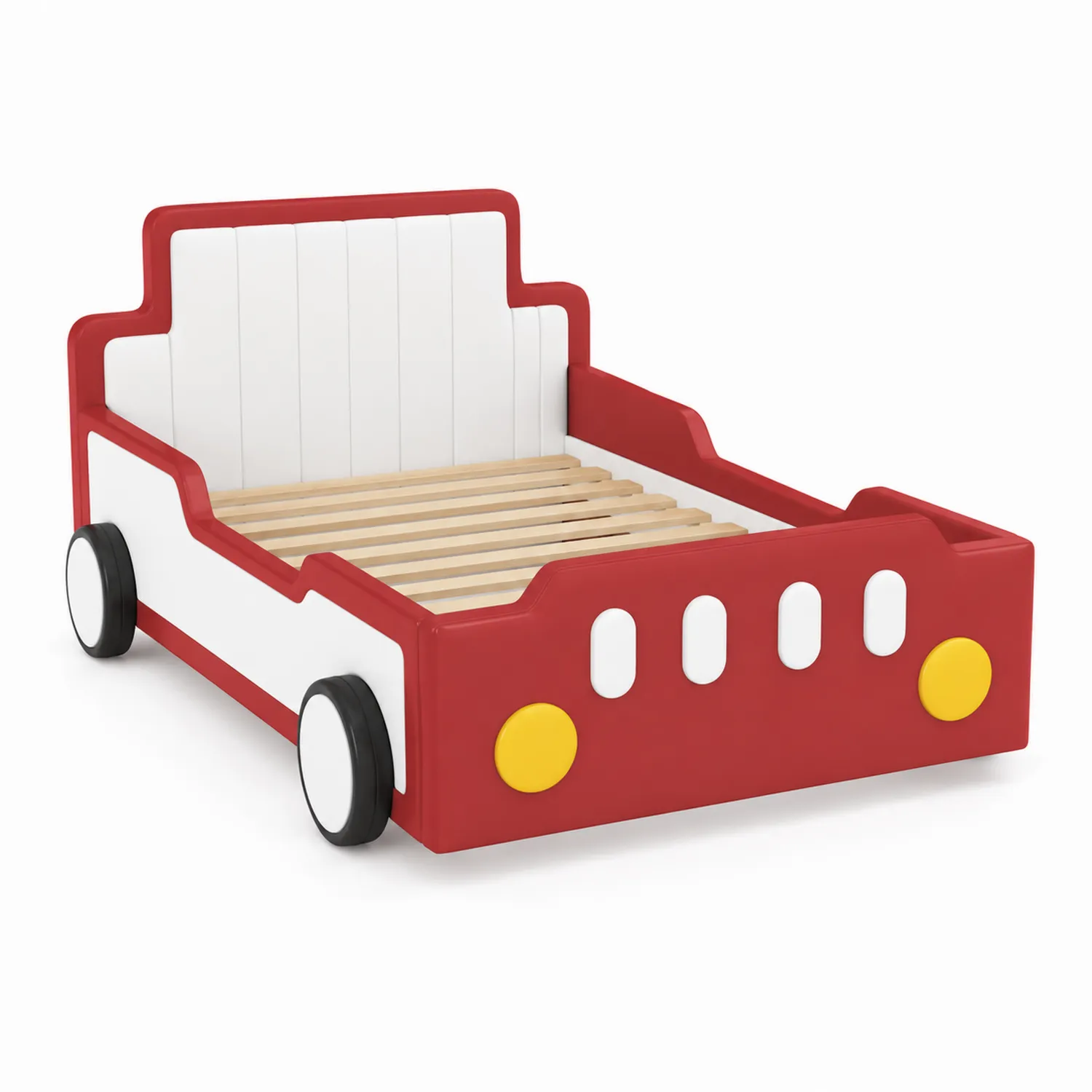 Cama infantil en forma de coche de MDF rojo y blanco, 160 cm x 80 cm