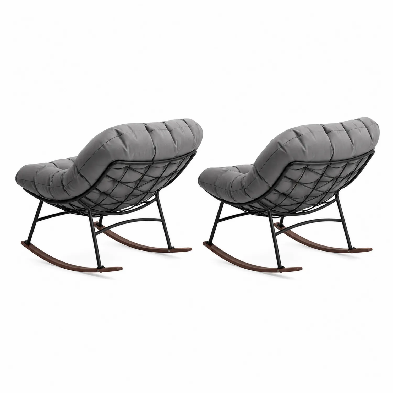 Set de 2 mecedoras gris con estructura de metal y base de madera