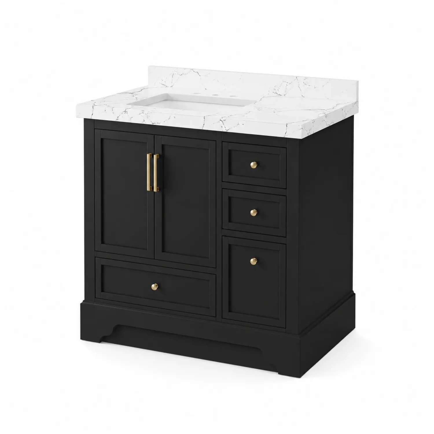 Armario de lavabo negro con encimera de mármol blanco 80 cm