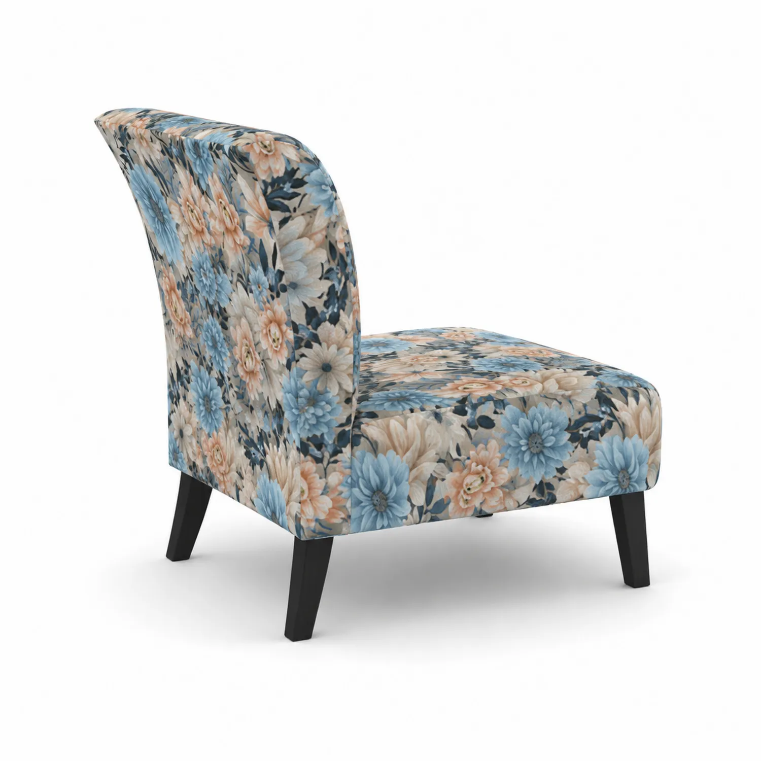 Sillón de tela floral de poliéster azul y beige