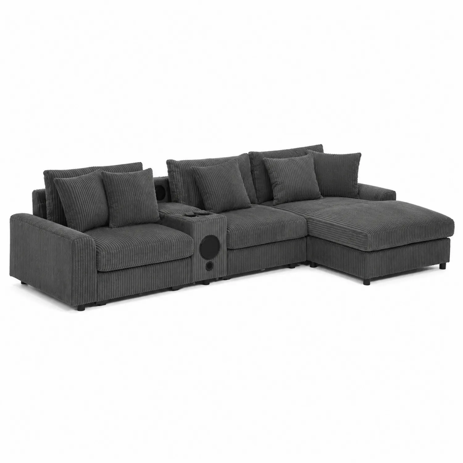 Sofá esquinero de chenilla con chaise longue y cojines