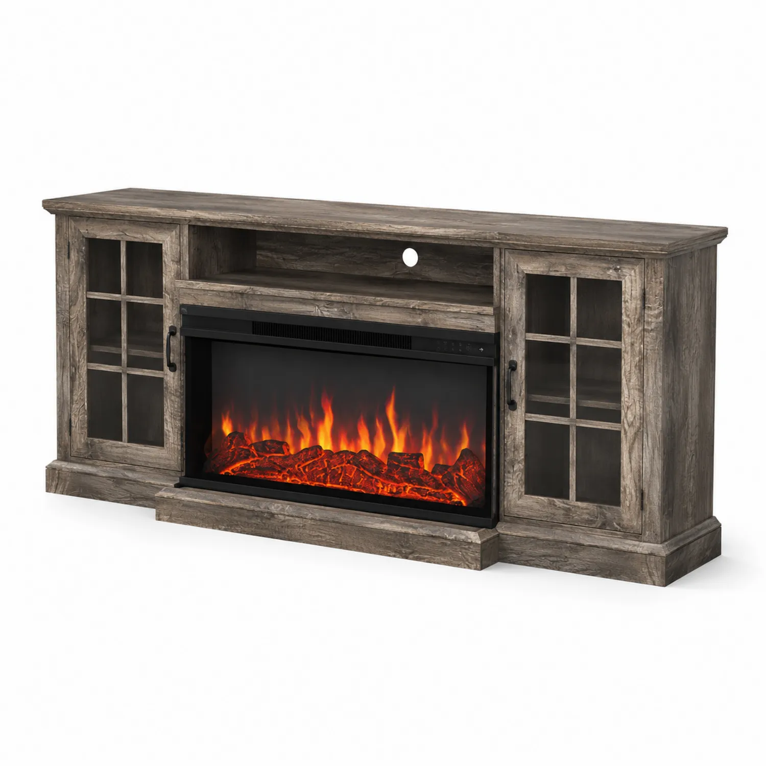 Mueble de TV con Chimenea Eléctrica MDF Chapado en Roble
