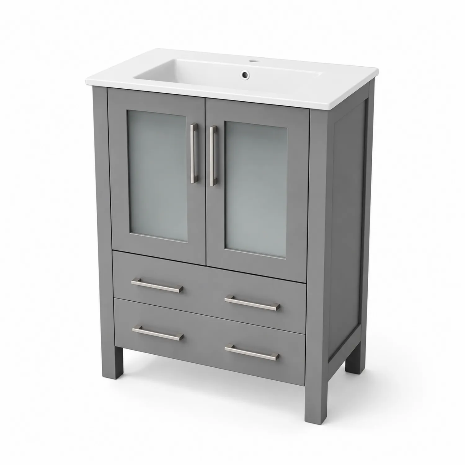 Armario de lavabo MDF Gris con Vidrio Mate