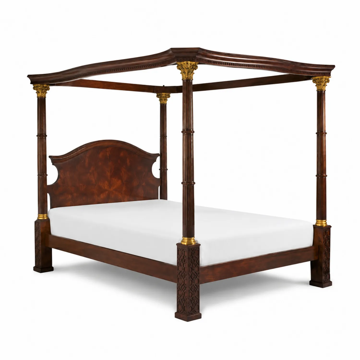 Cama con Dosel de Madera Maciza Marrón y Dorado 210x180x200 cm