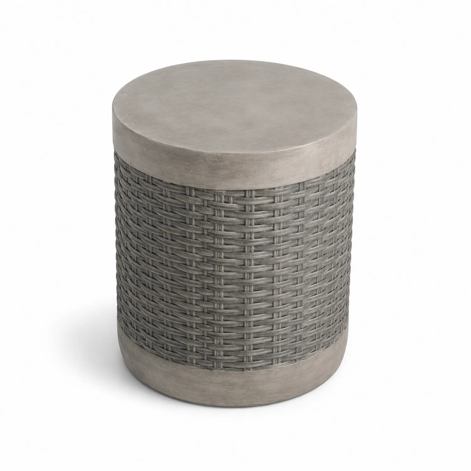 Mesa auxiliar redonda de mimbre sintético y cemento para exteriores, 45 cm