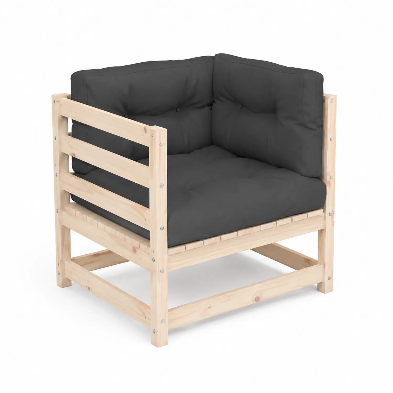 Silla rinconera de jardín madera de pino con cojines antracita