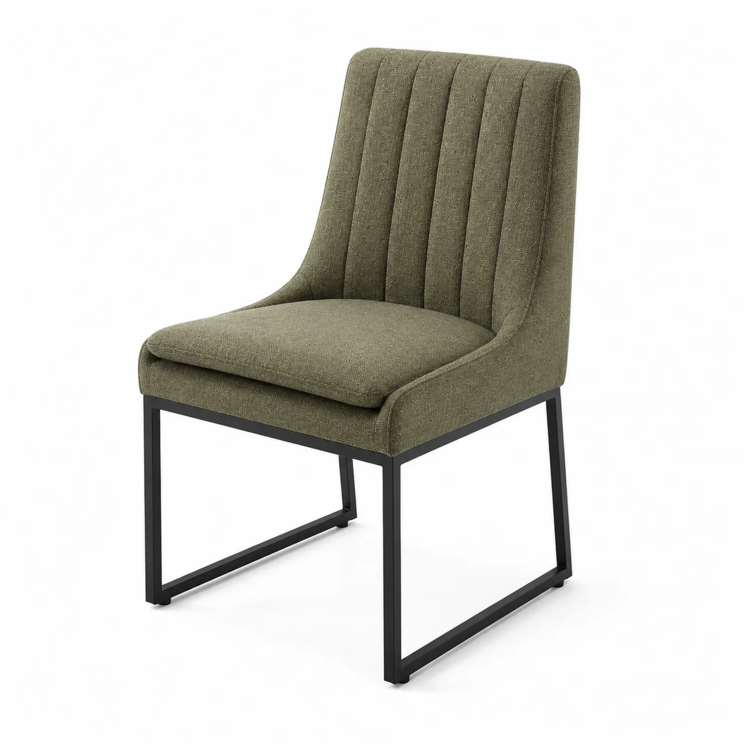 Silla de comedor de tela verde con estructura metálica
