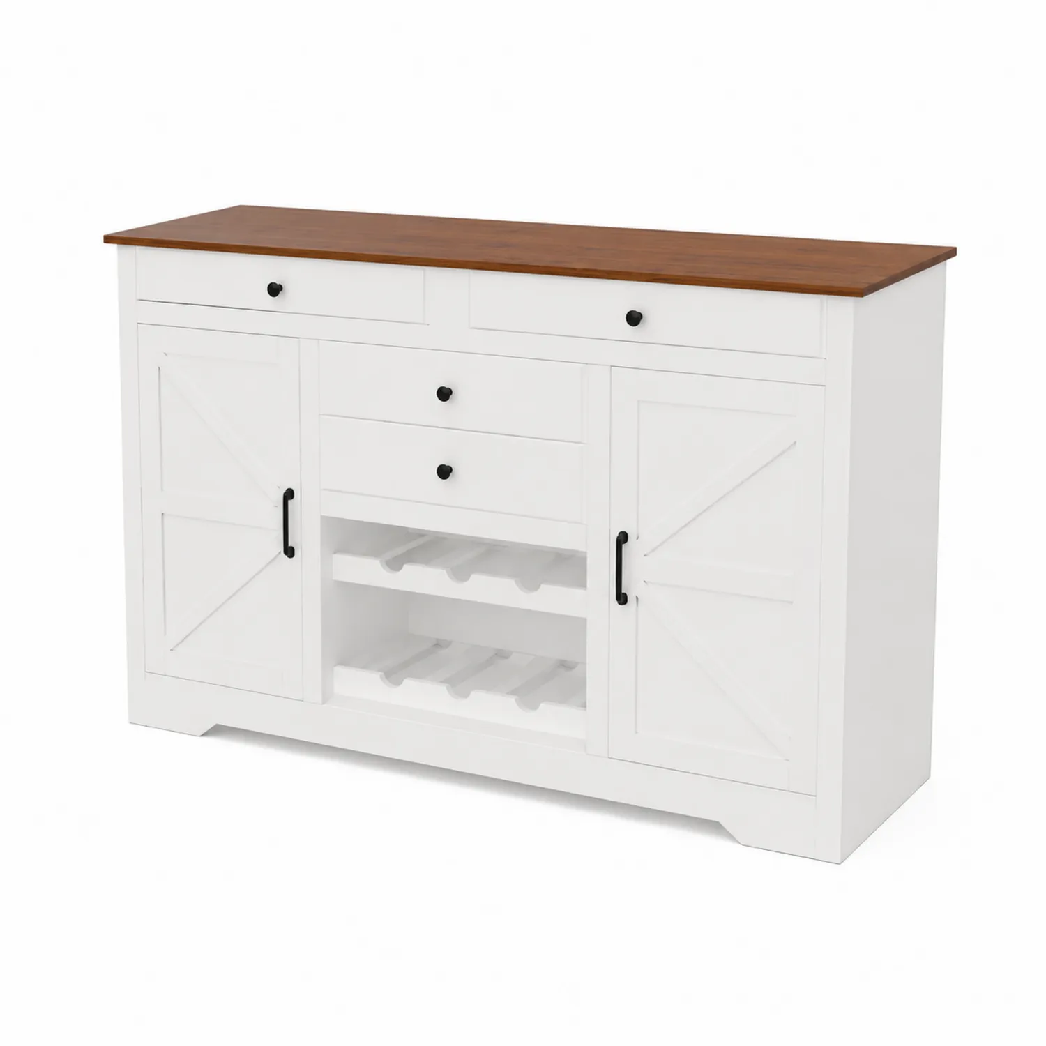 Aparador de MDF Blanco con Superficie de Madera Natural