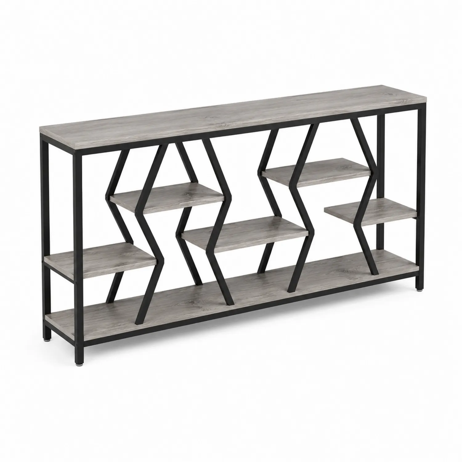 Consola de entrada con estantes de madera y estructura metálica 80x200x30 cm