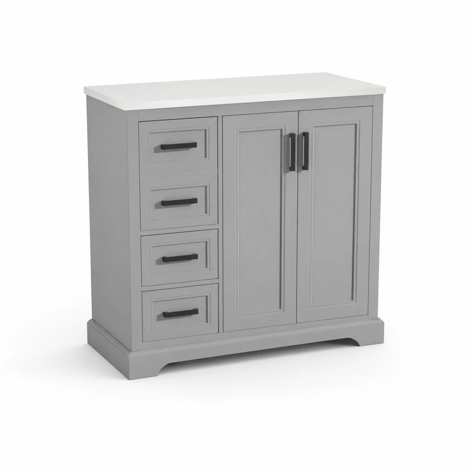 Armario de Lavabo Individual Gris de Madera y MDF con 4 Cajones y 2 Puertas