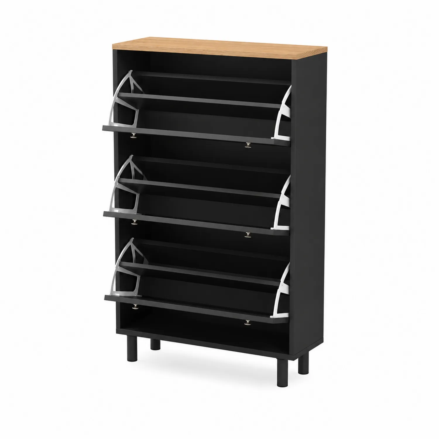 Zapatero de melamina y metal Negro con Madera 120x80x25 cm