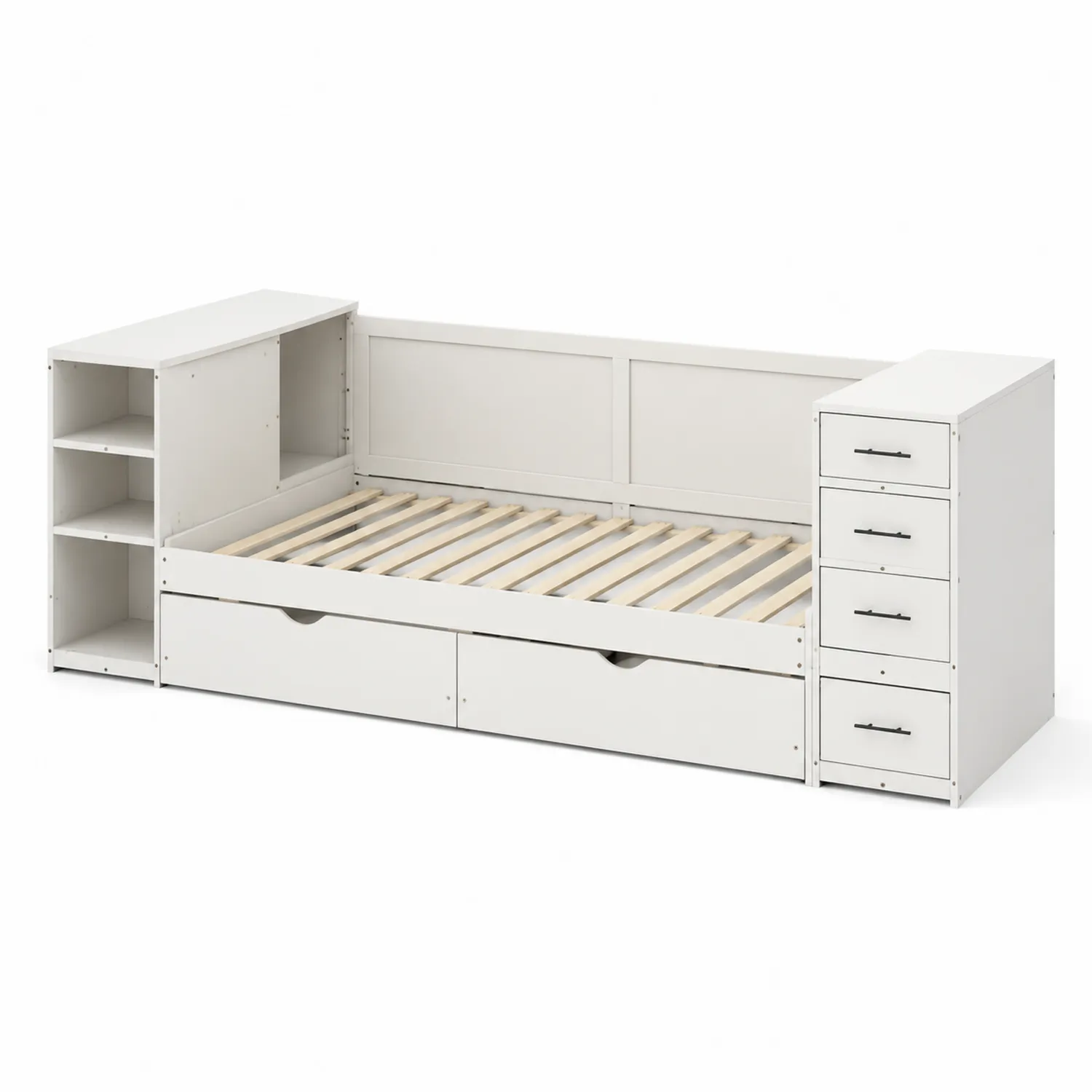 Cama diurna de madera con almacenamiento y estantes 200x90 cm