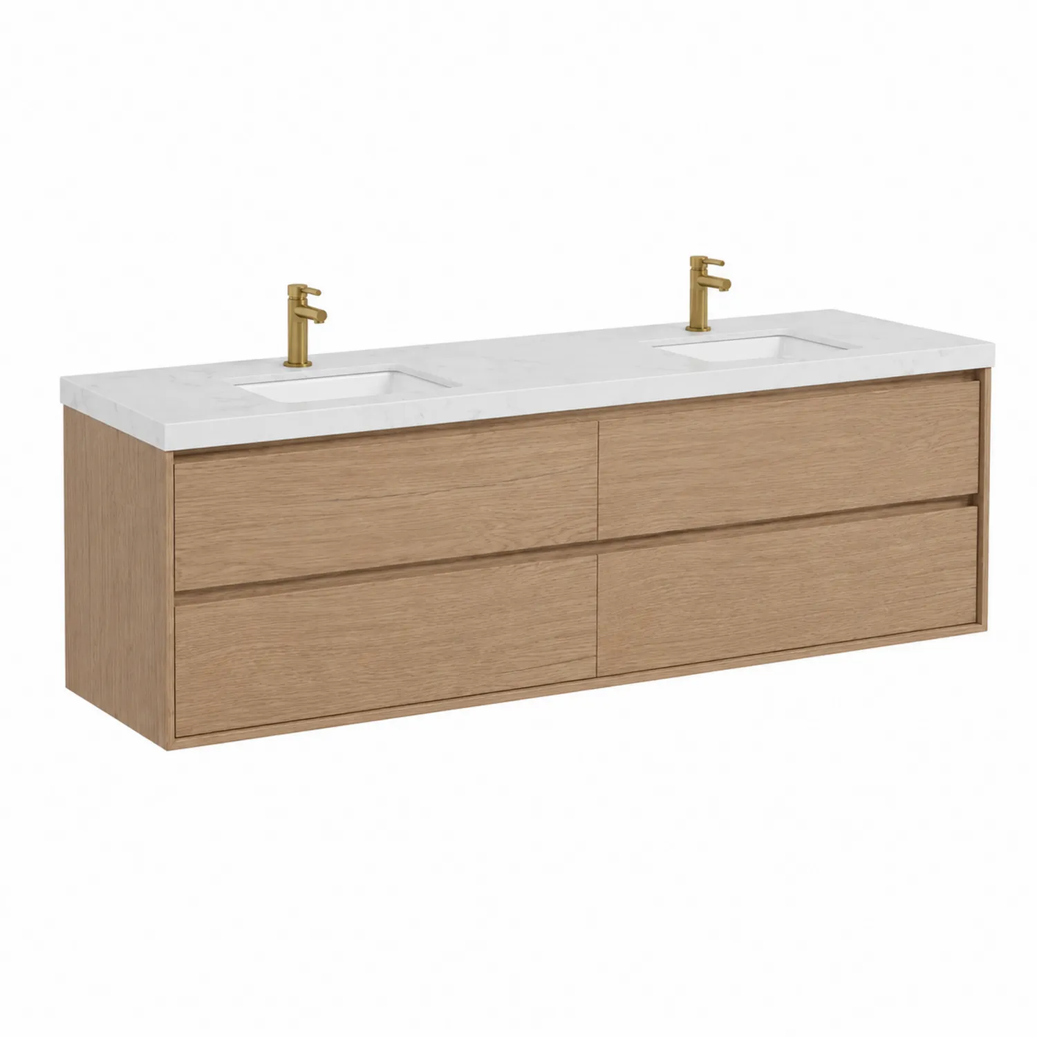 Mueble de baño doble de madera con encimera de mármol