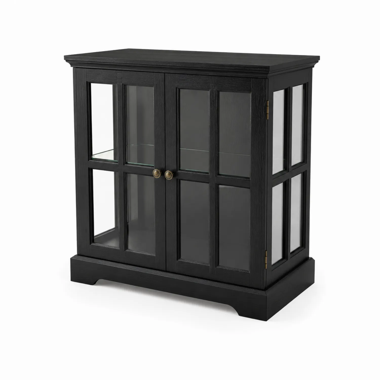 Aparador Negro de Madera con Puertas de Vidrio
