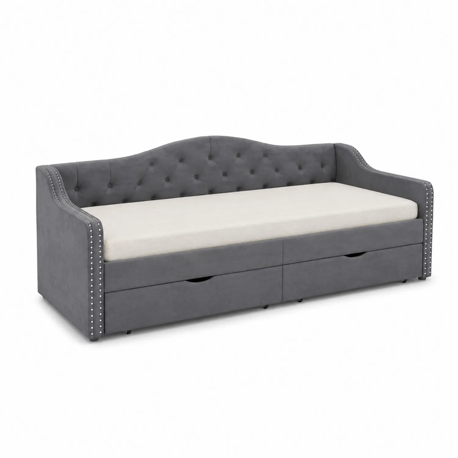Sofá Cama de Poliéster con Cajones Gris