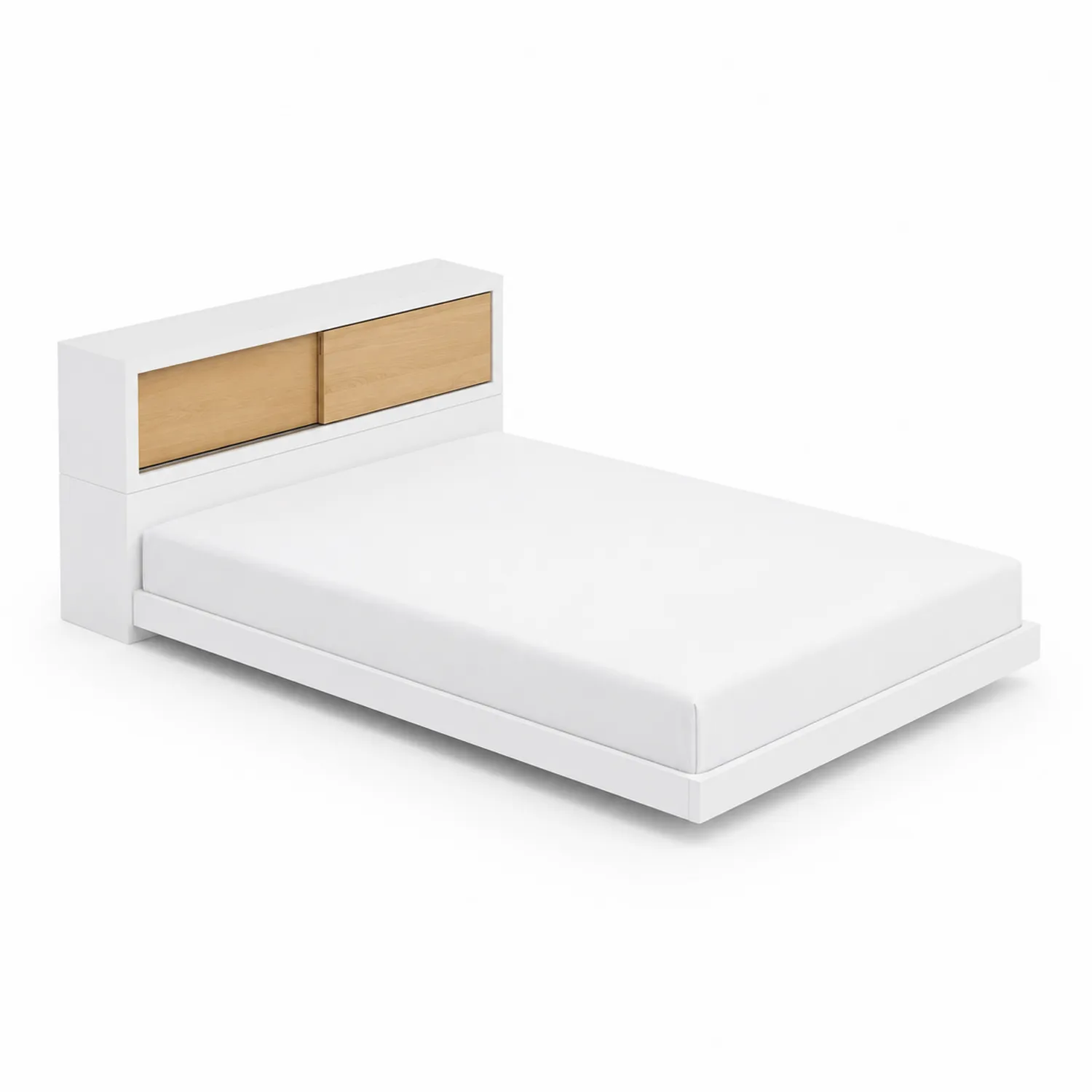 Cama de madera y panel blanco con almacenamiento MDF 200x160 cm