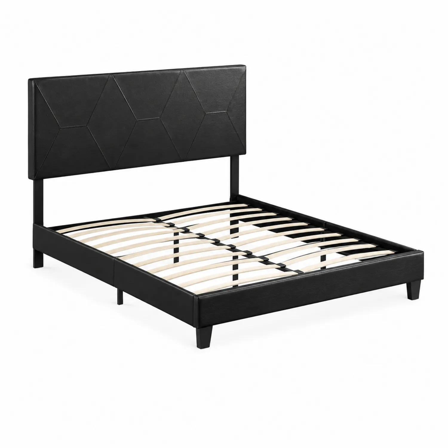 Cama de cuero sintético negro con cabecera y estructura de metal 200x160 cm