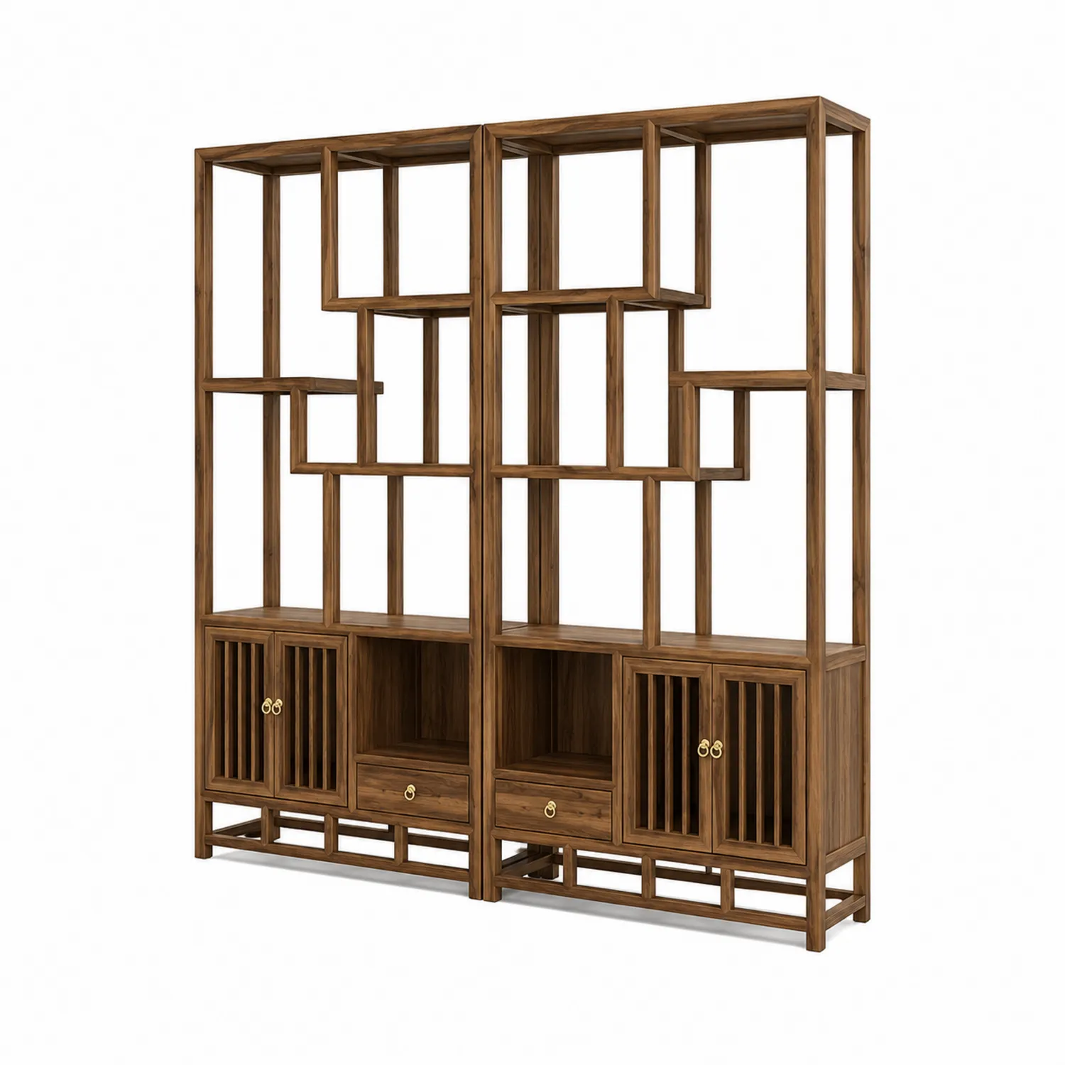 Librería de Madera de Nogal con Puertas y Estantes Asimétricos