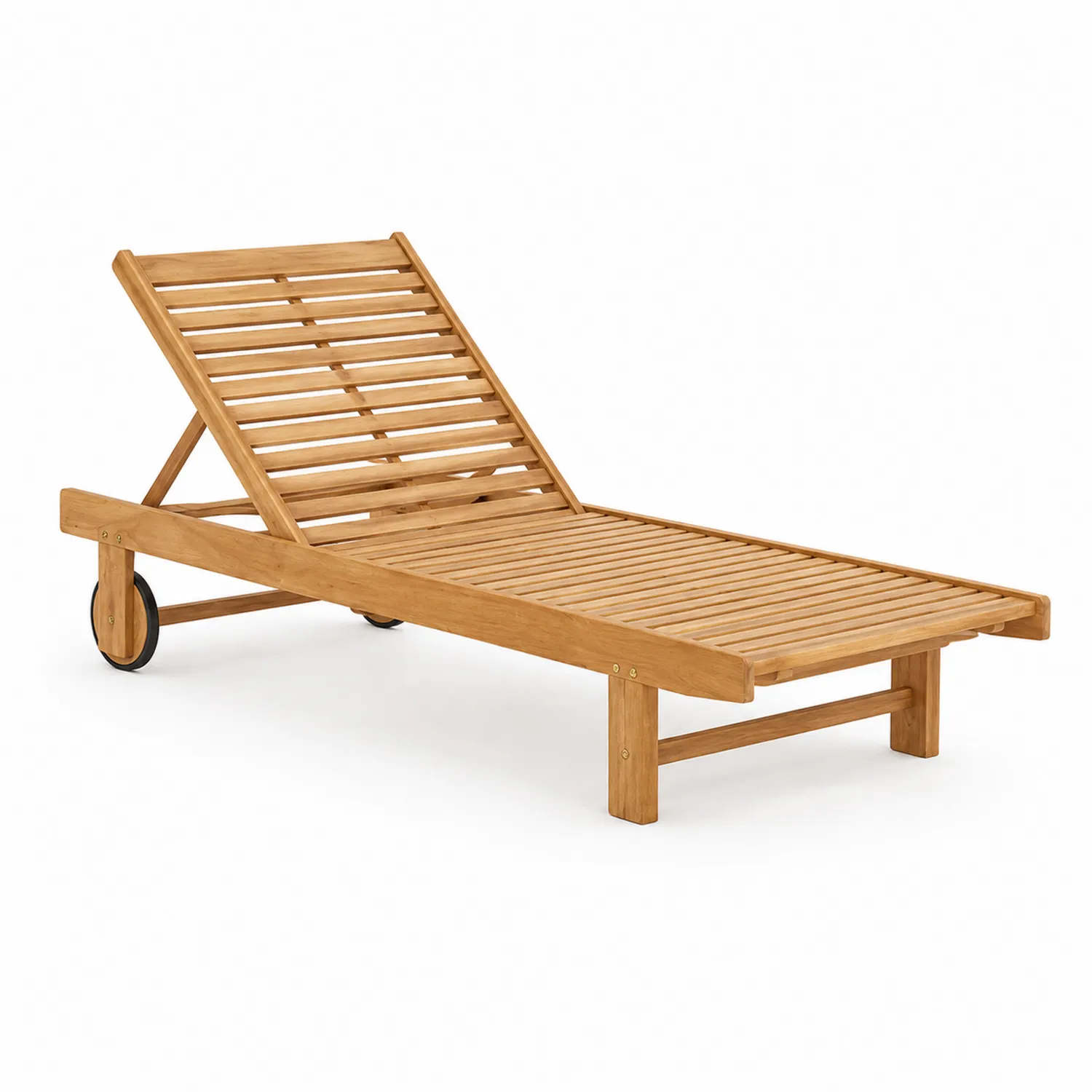 Tumbona de Madera de Teca con Respaldo Ajustable y Ruedas
