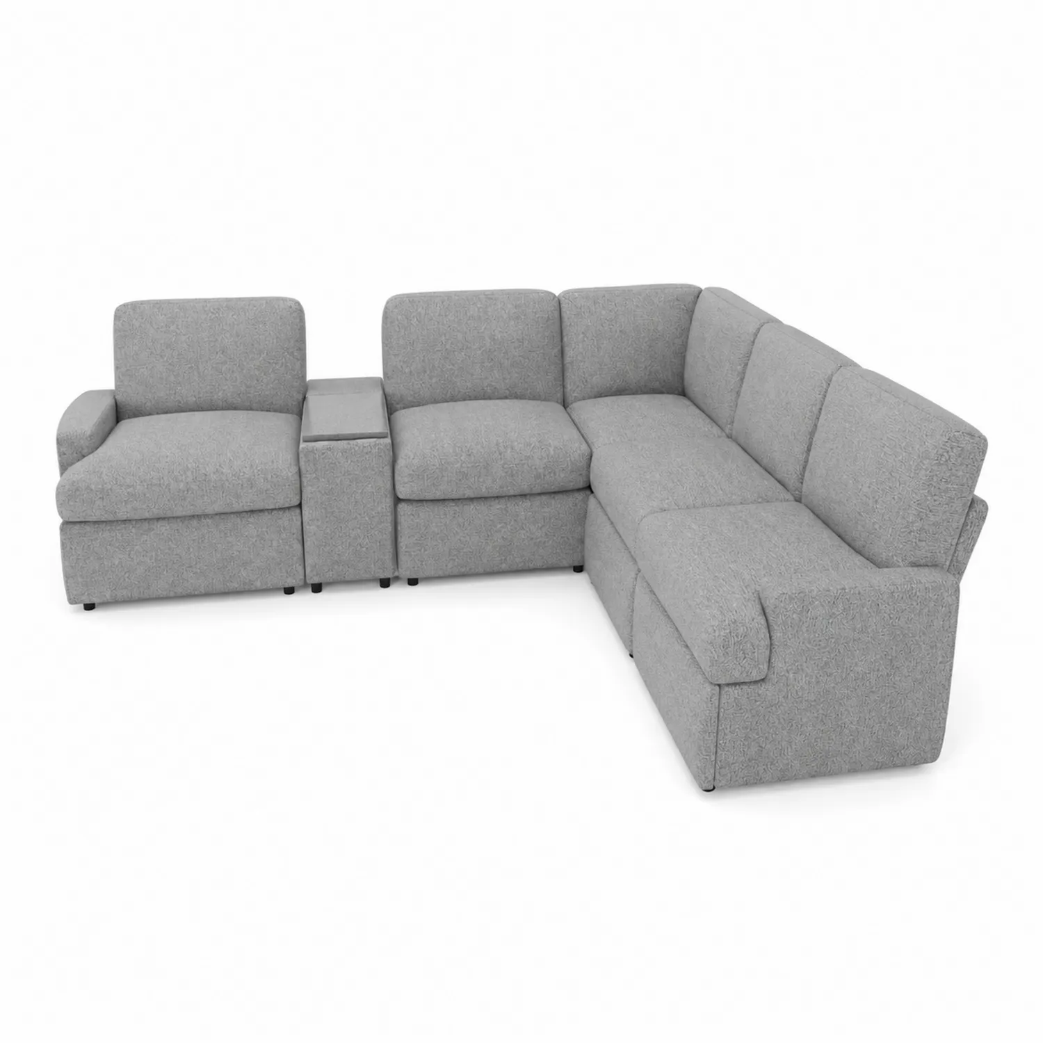 Sofá modular en L de tela poliéster gris con estructura de madera contrachapada