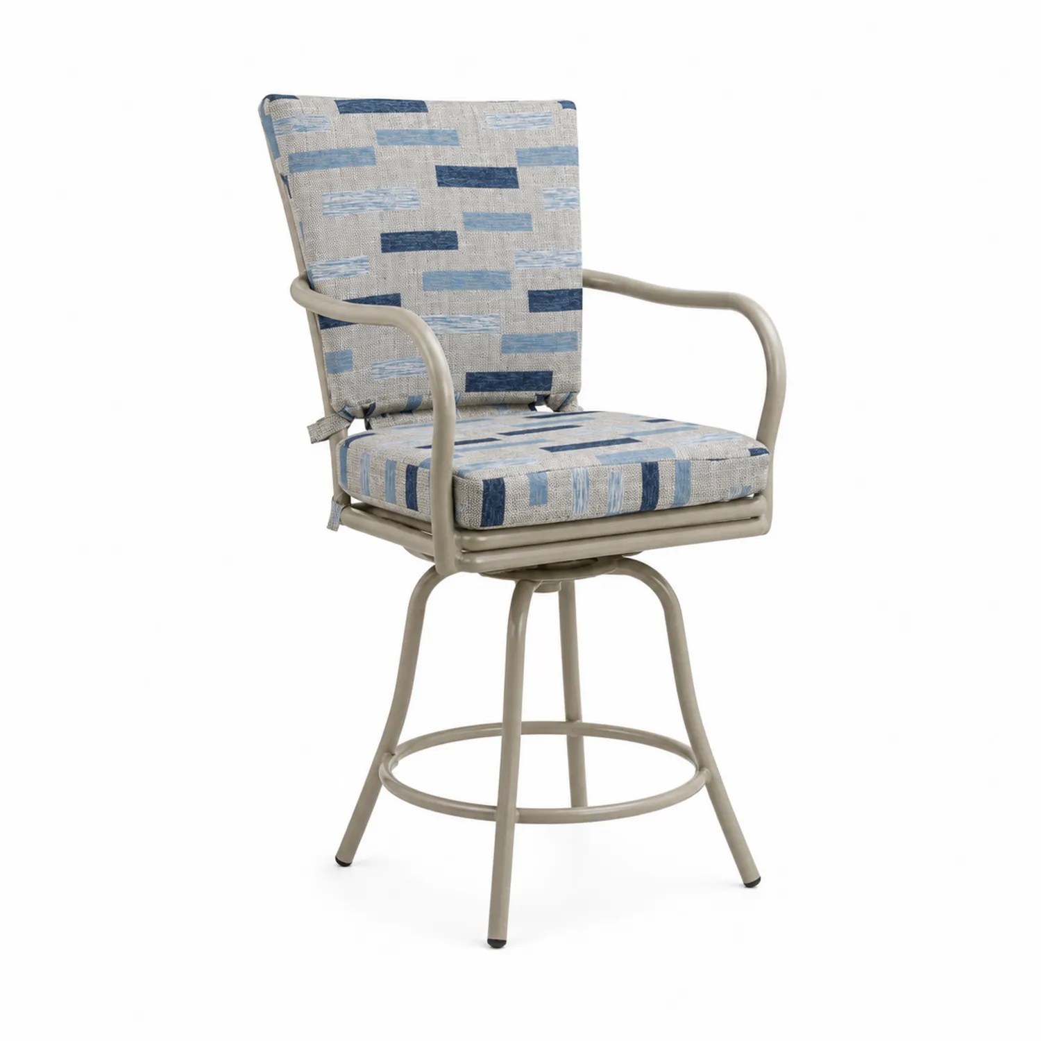 Silla Giratoria para Exterior con Cojines de Poliéster Azul y Beige