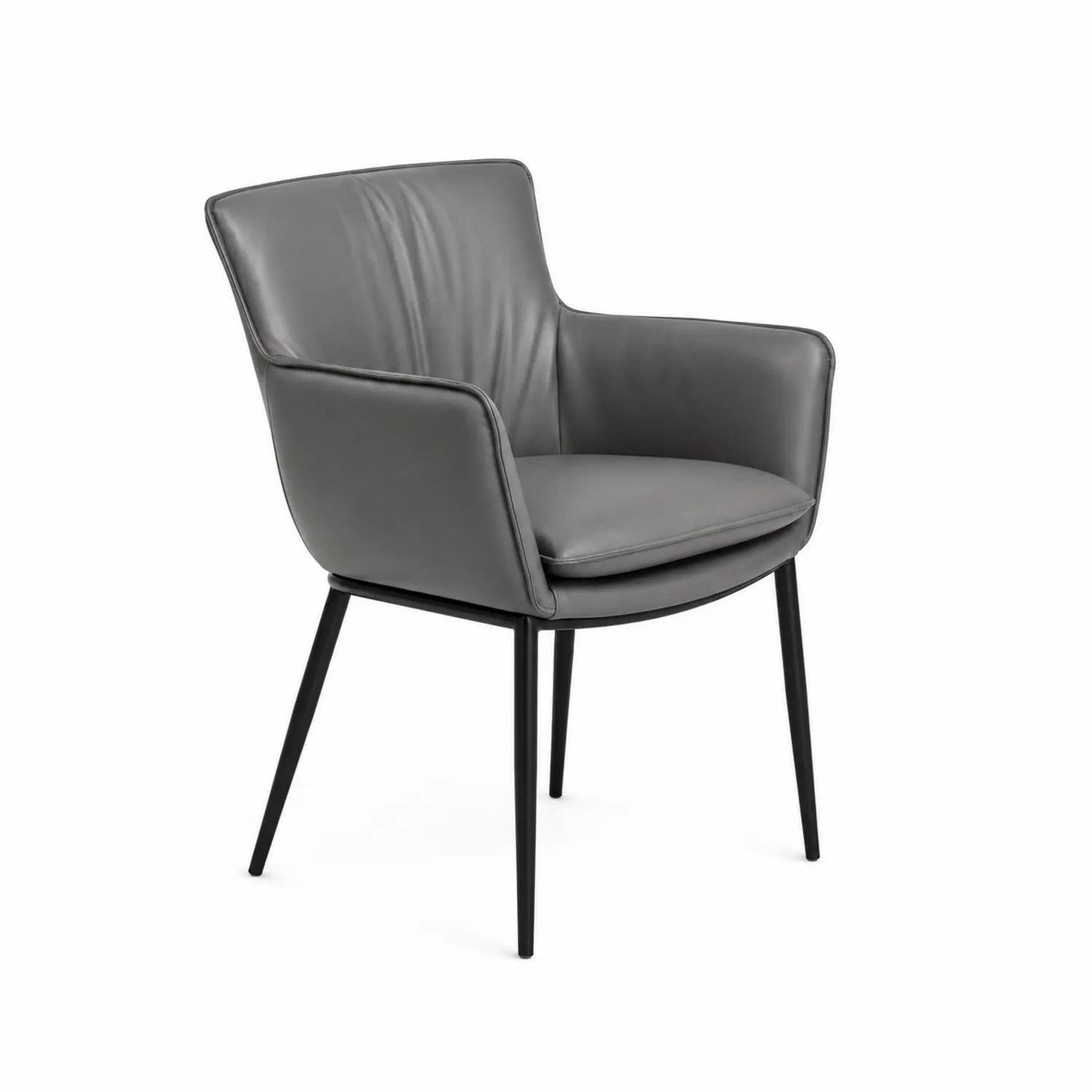 Silla de cuero sintético gris con patas de acero