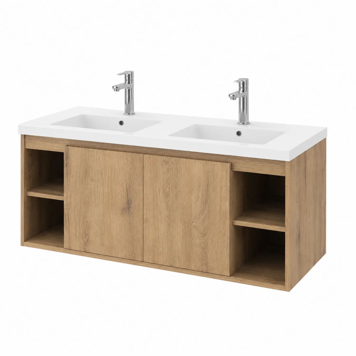 Mueble de baño con lavabo doble de cerámica y estructura de roble 120x45x60 cm