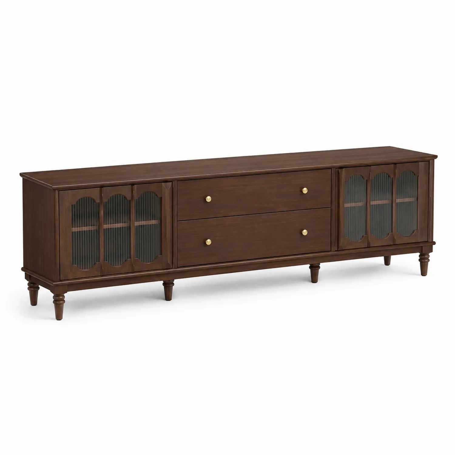Mueble TV de Madera con Puertas de Vidrio Templado y Cajones