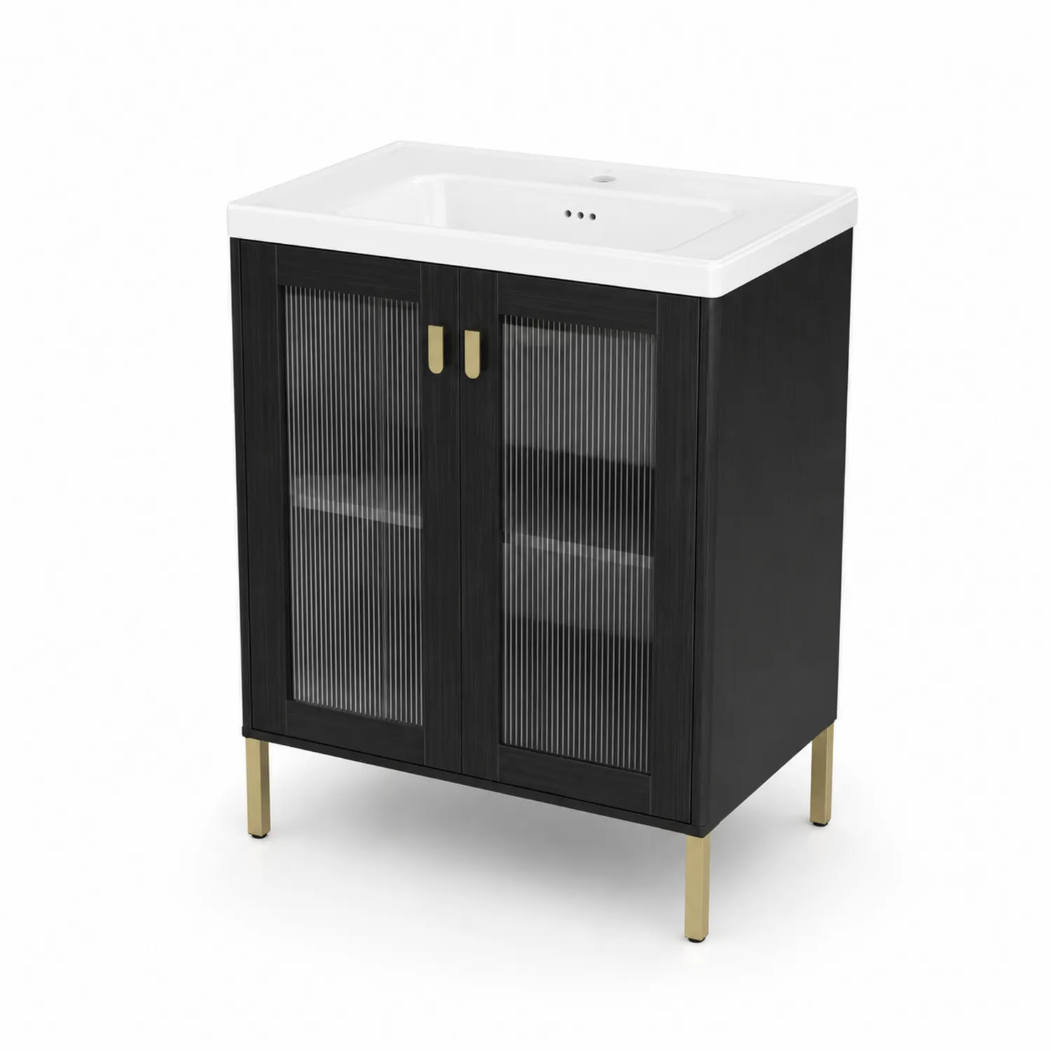 Armario de baño de MDF con vidrio templado y patas de metal