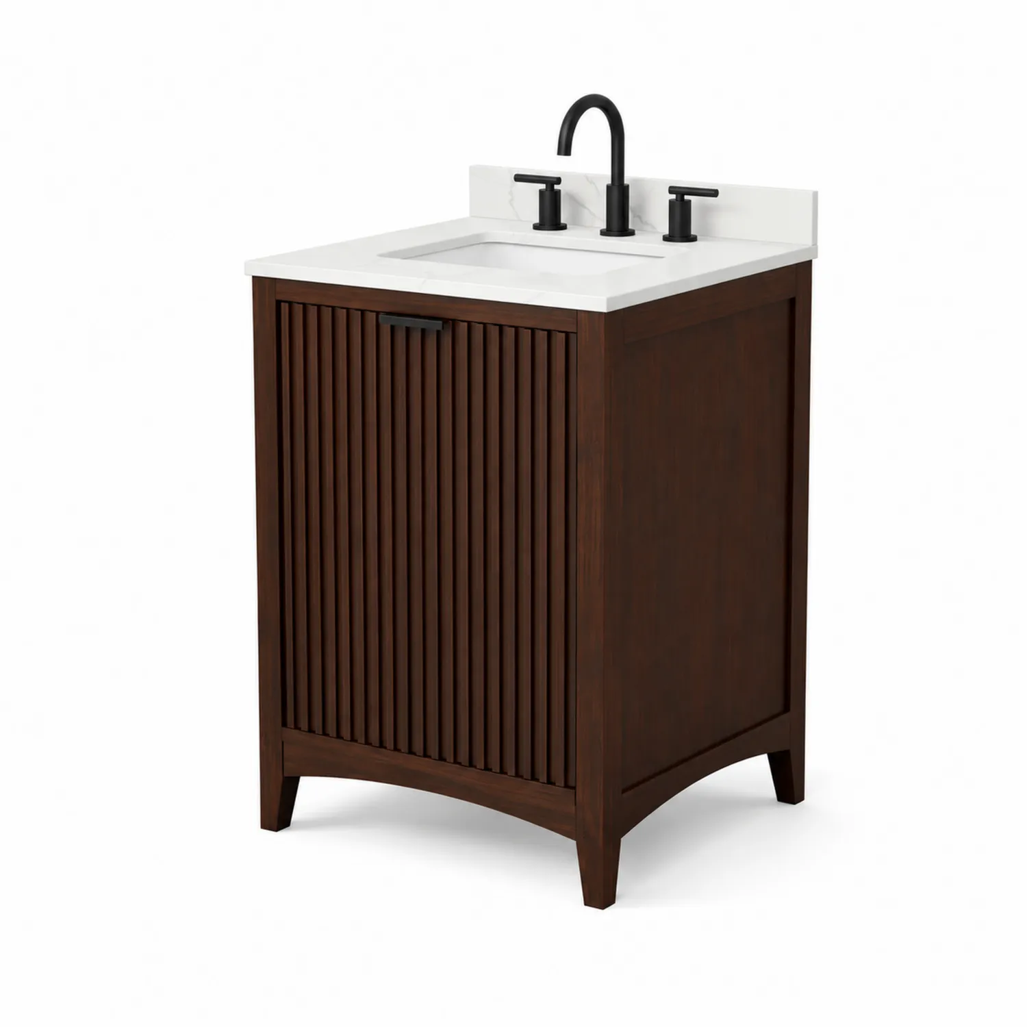 Armario de lavabo de madera con encimera de cuarzo blanco