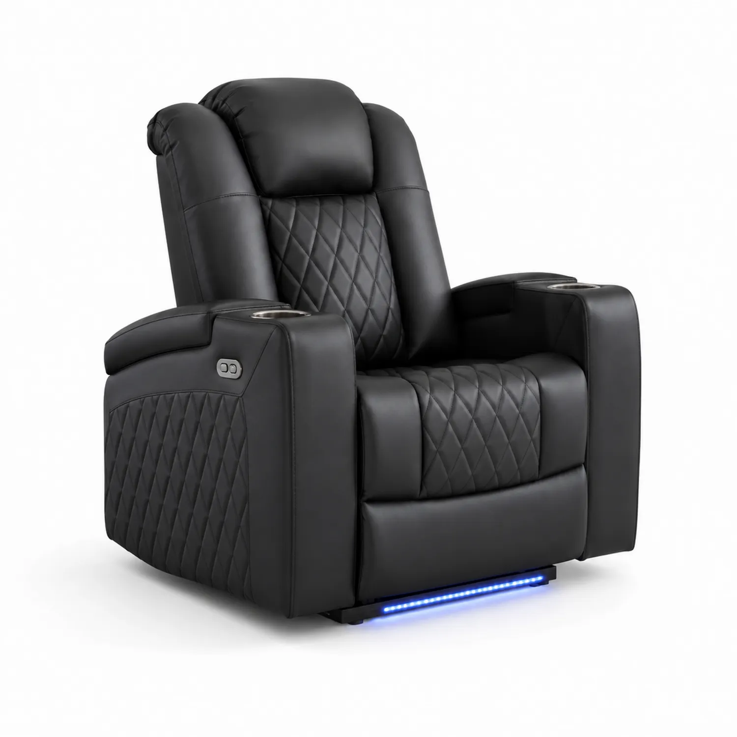 Sillón reclinable de cuero sintético negro con iluminación LED