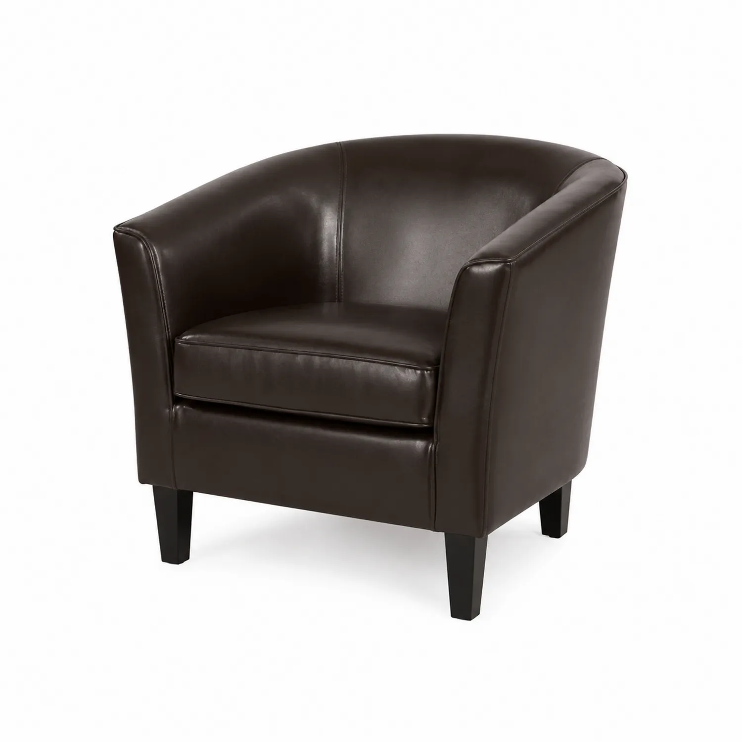 Silla de cuero sintético marrón con forma de barril 75x75x80 cm
