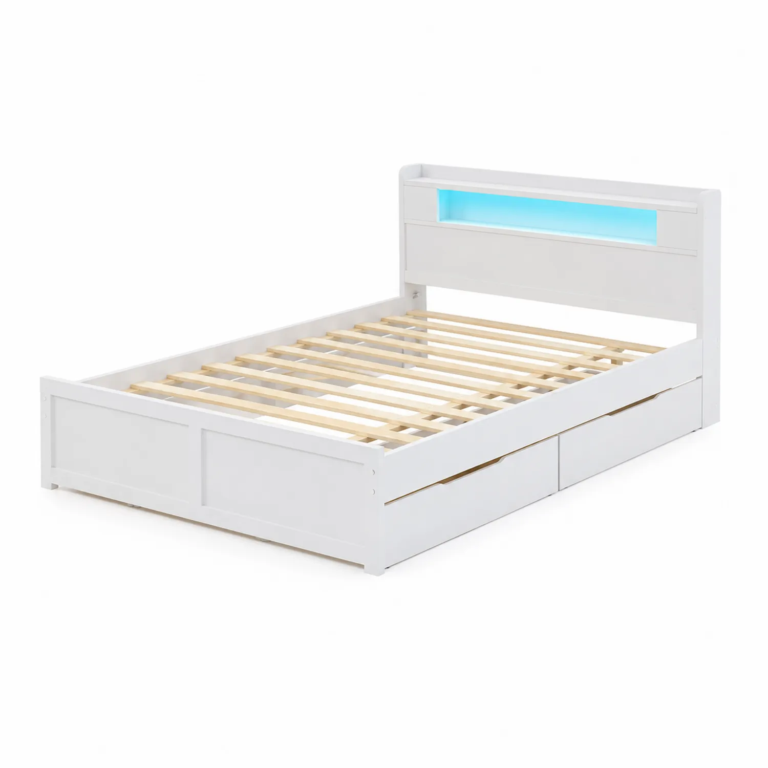 Cama de madera con LED y almacenamiento 200x160 cm
