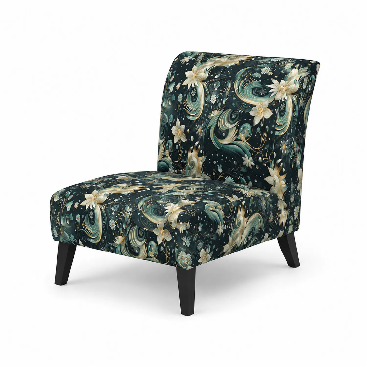 Silla de tela de poliéster floral con patas de madera 70x60x80 cm