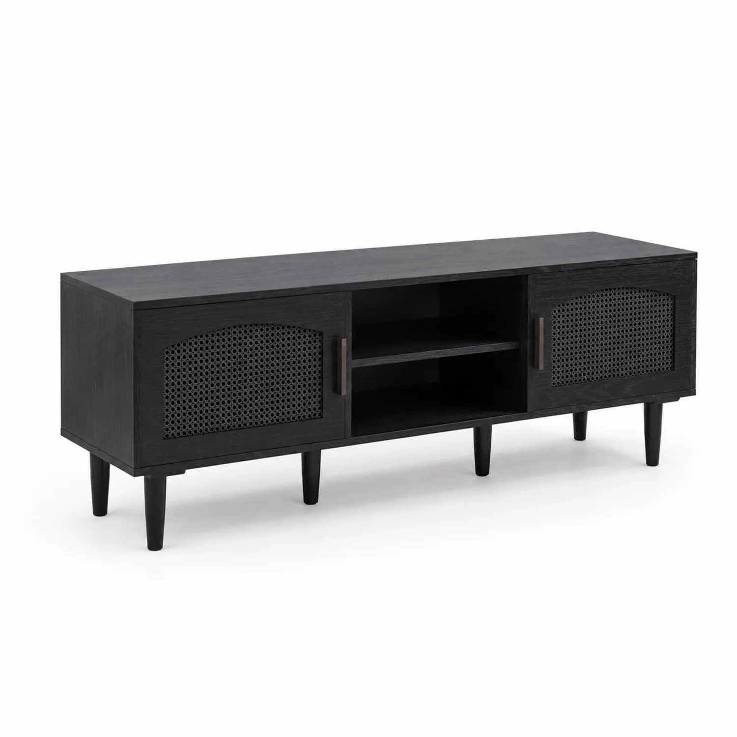 Mueble de TV de madera y ratán negro 180 cm