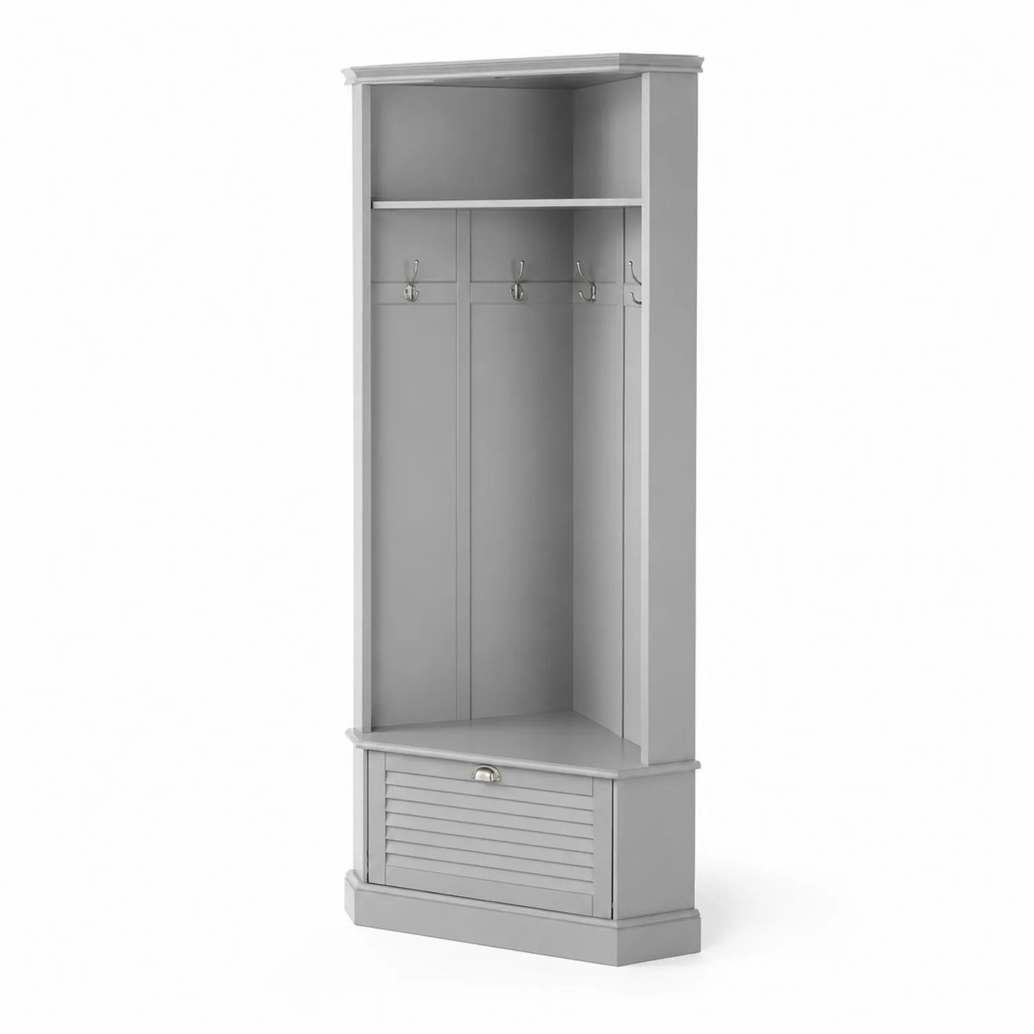 Perchero de Esquina de Madera MDF Gris con Estante y Ganchos