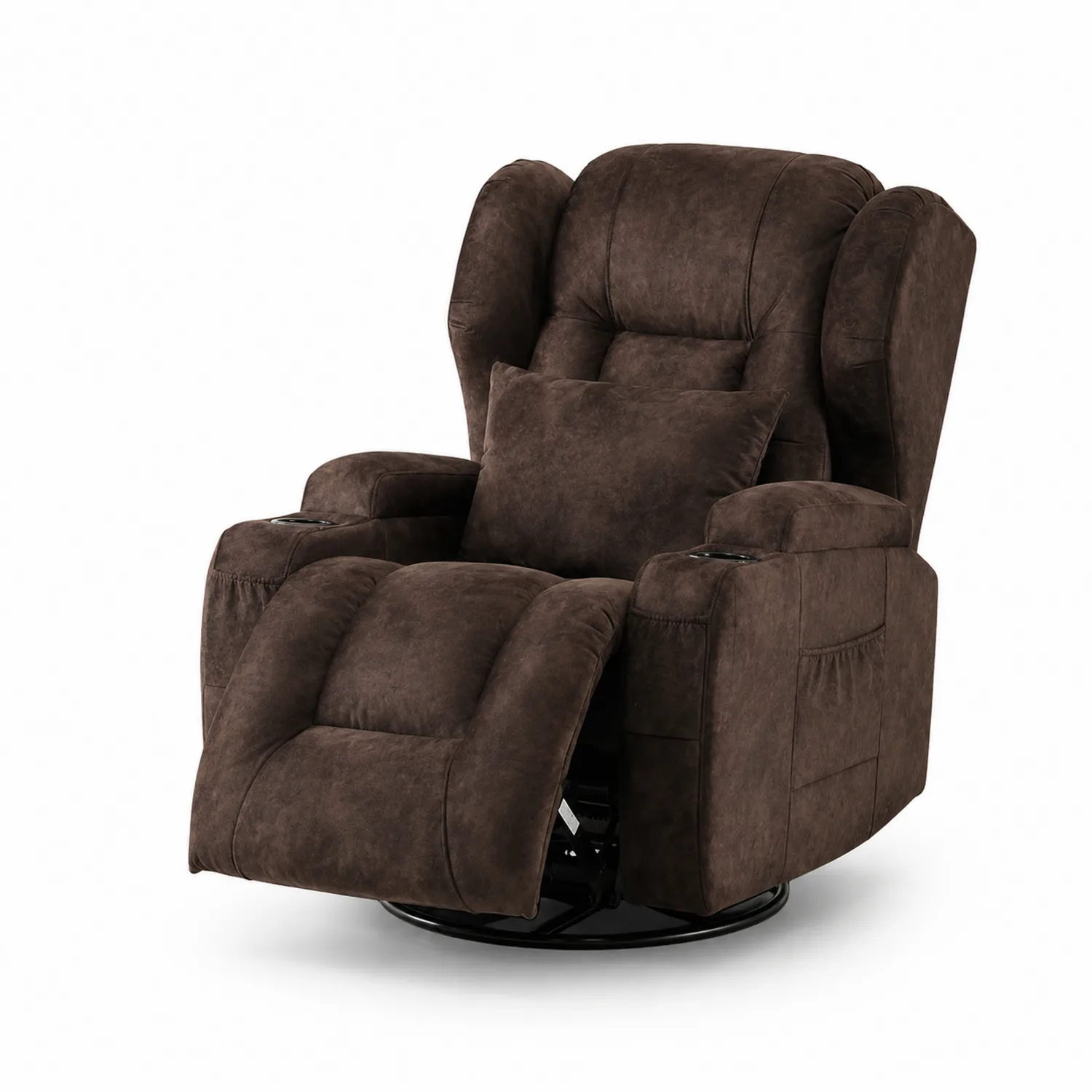 Sillón reclinable de microfibra marrón con masaje y reposapiés extensible