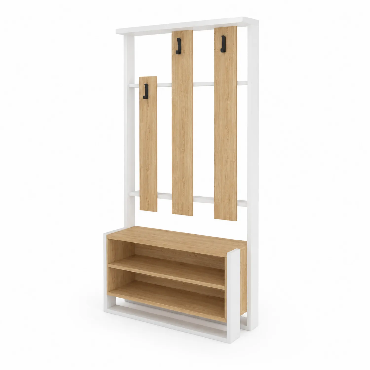 Perchero de metal y madera con estante 80x30x180 cm
