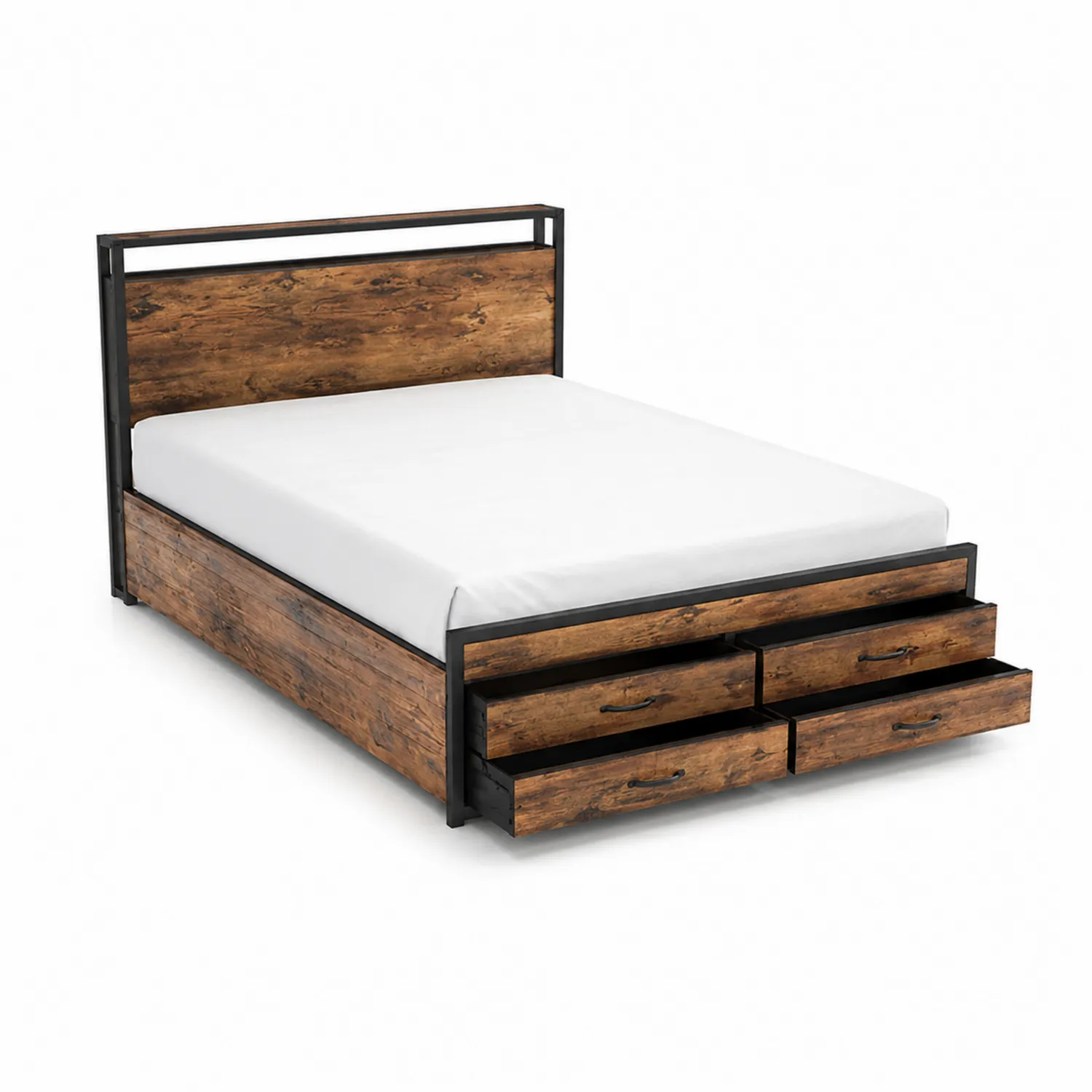 Cama de Madera y Metal con Cajones Marrón Oscuro y Negro 200 cm x 160 cm